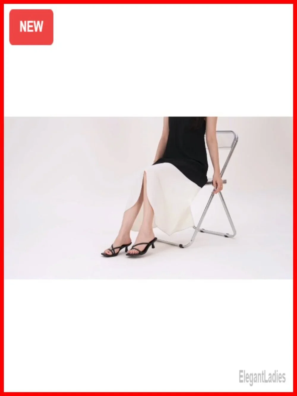 Kitten Heel Sandals Square Toe Strappy Flip Flop Heels Faux Leather Dress